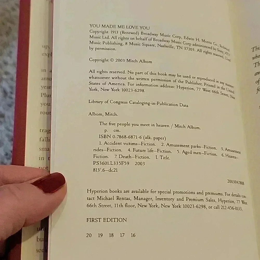 The Five People You Meet In Heaven Mitch Albom First Edition Hardcover NEW - Picture 4 of 5